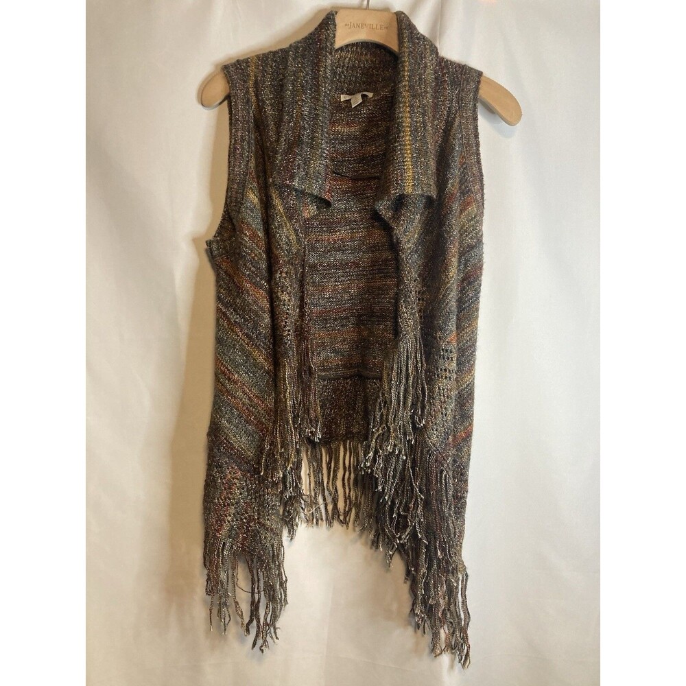 Boho Cardigan Vest Brown Open Front Fringe Women's S Fairy Western Rodeo Hippie